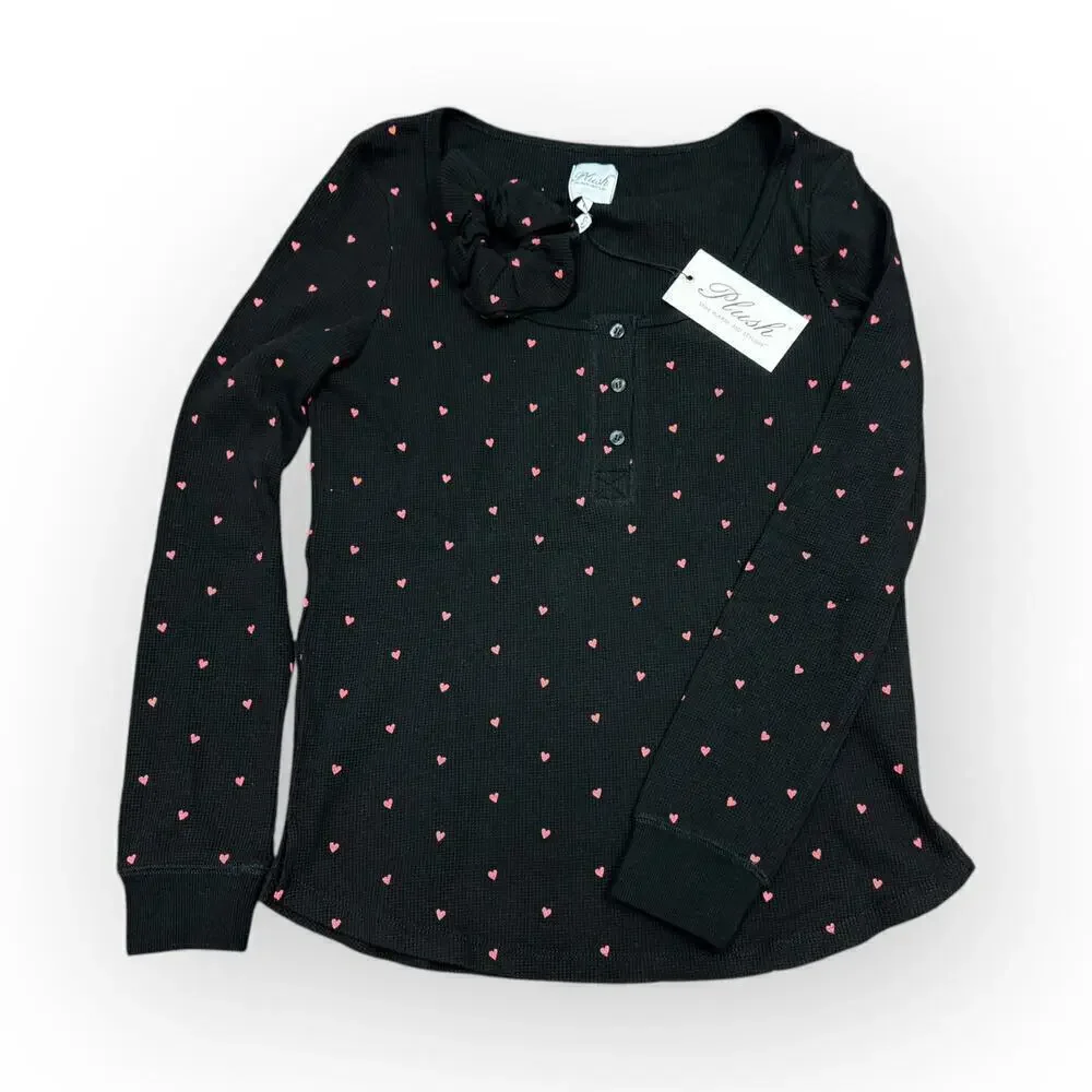 Plush Thermal Heart Pajama + Scrunchie Set NWT